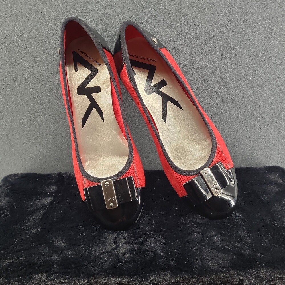Anne Klein AK Sport Akaricia Ballet Flats Red Black Patent Cap Toe Womens 7M